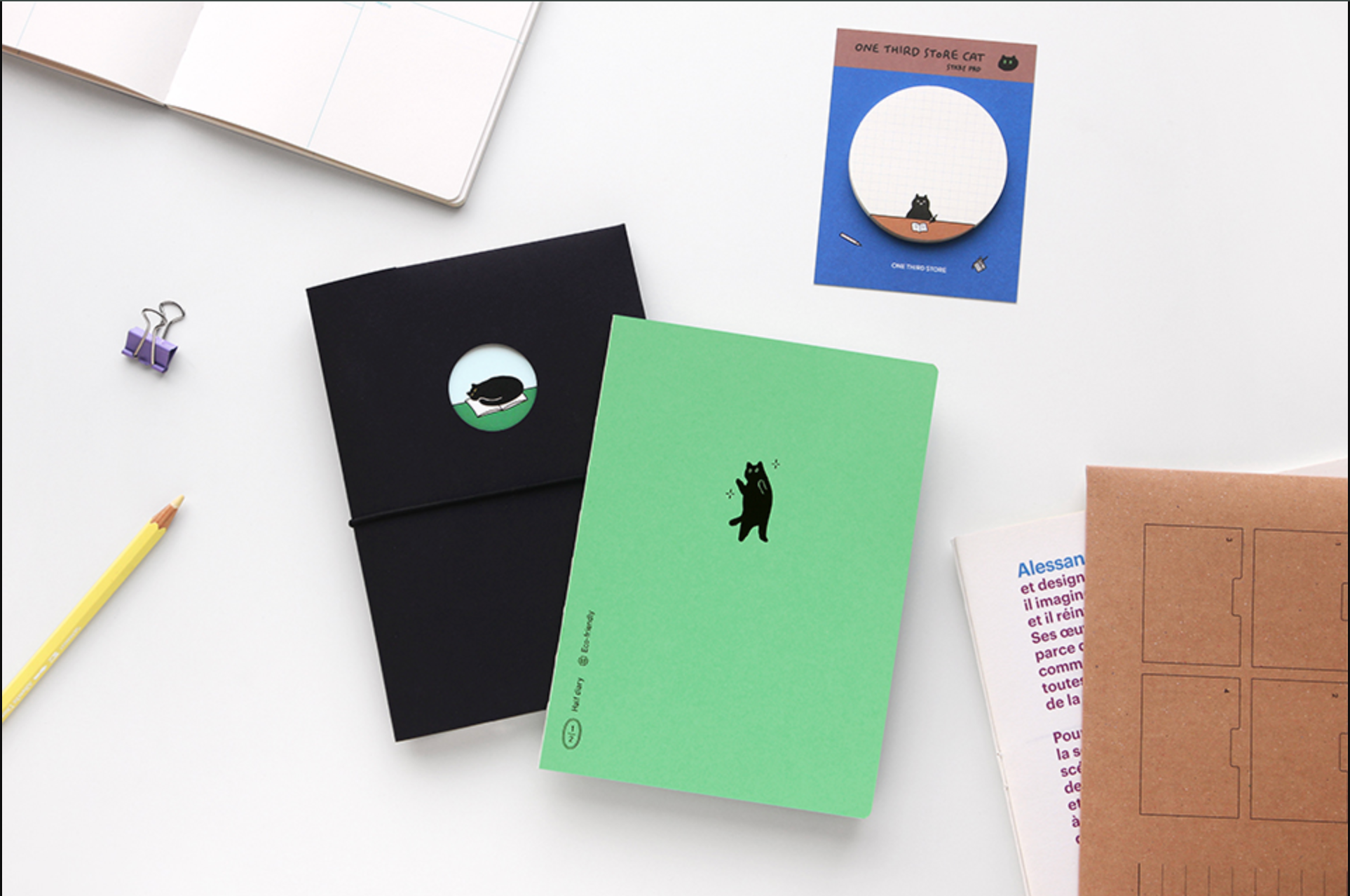 Agenda B6 - Planner 6 mois non daté - One third cat diary - Vert menthe