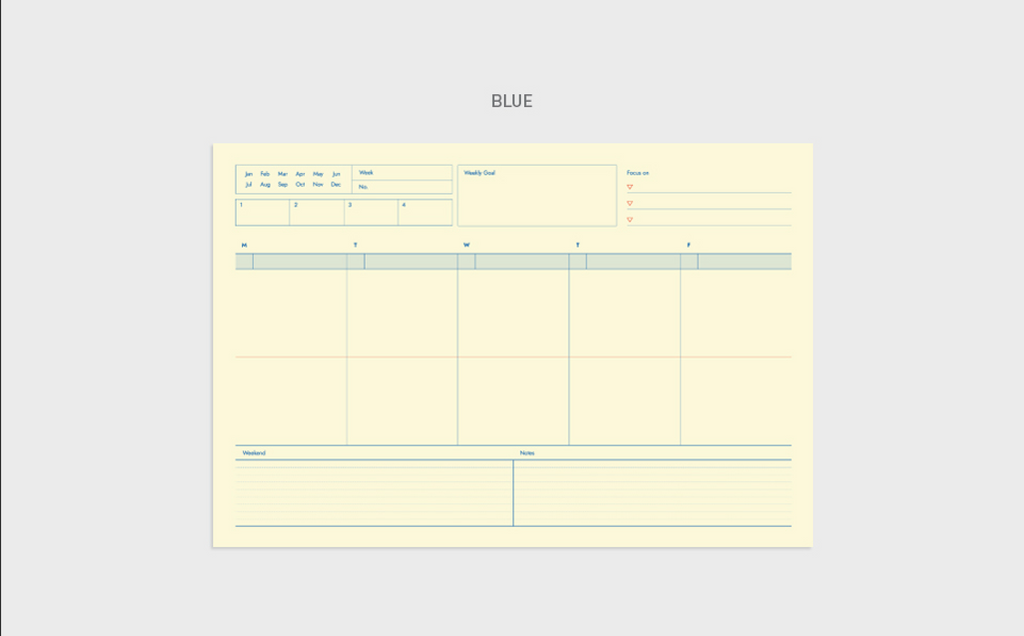 Bloc note semainier A5 - Weekly pad - Ligne bleu