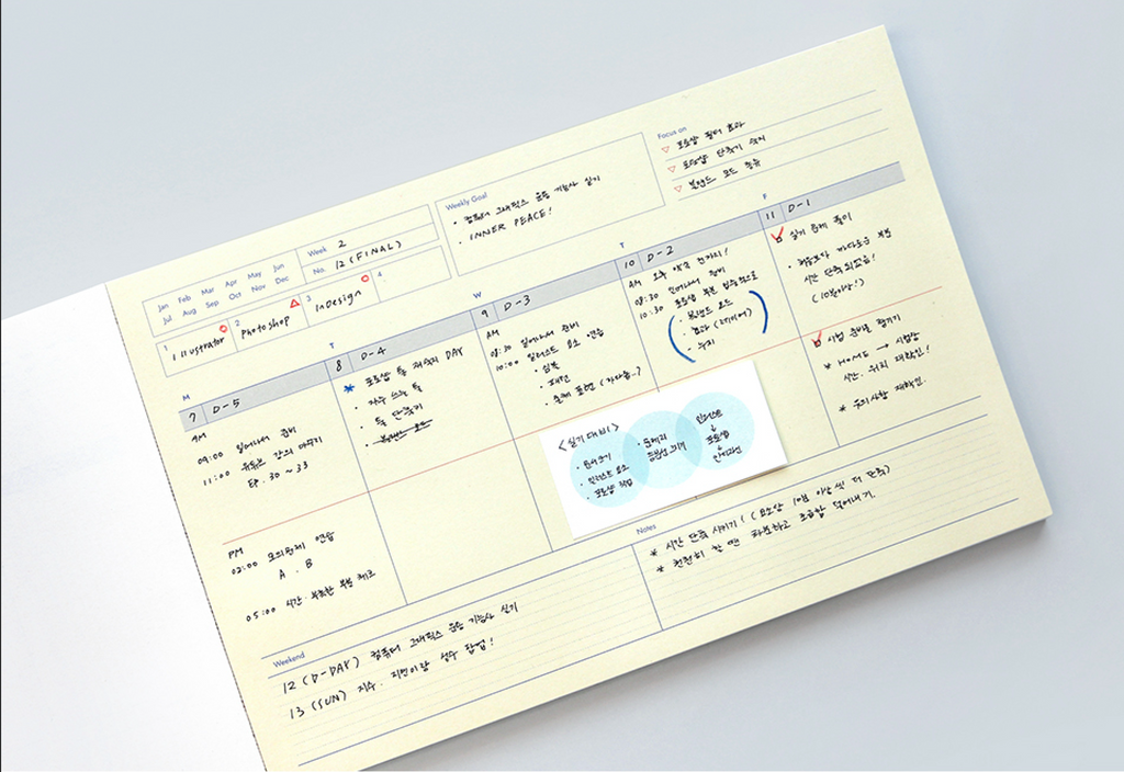 Bloc note semainier A5 - Weekly pad - Ligne bleu