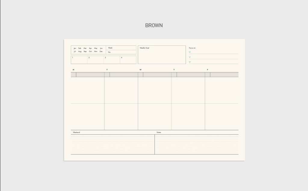 Bloc note semainier A5 - Weekly pad - Ligne Marron