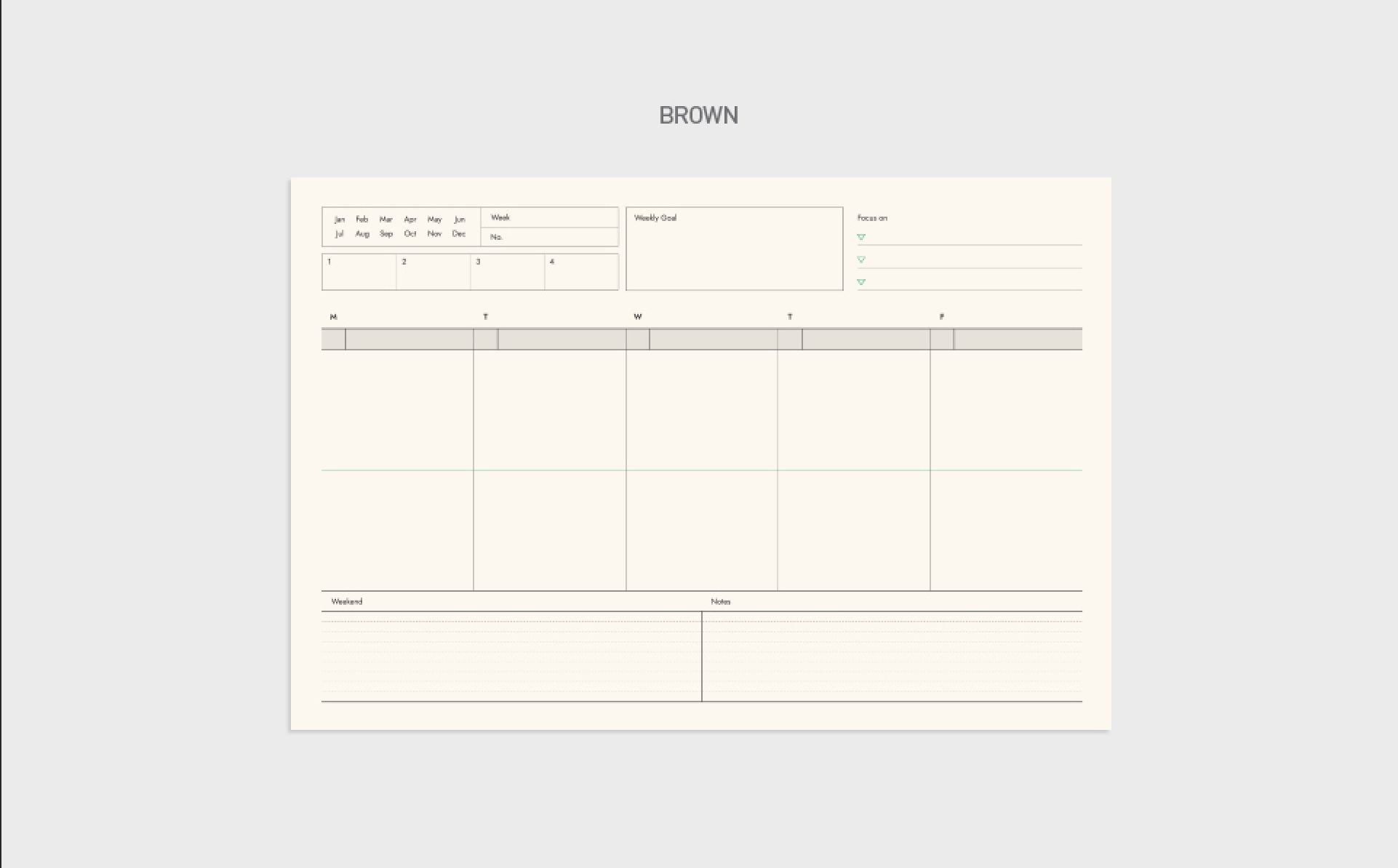 Bloc note semainier A5 - Weekly pad - Ligne Marron