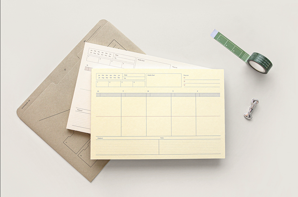Bloc note semainier A5 - Weekly pad - Ligne Marron
